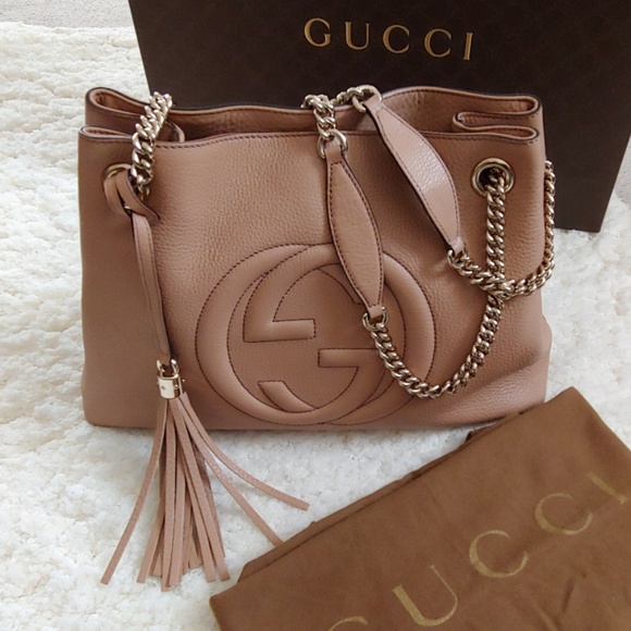 Gucci Handbags - Gucci Soho Rose Beige Leather Shoulder Bag NEW